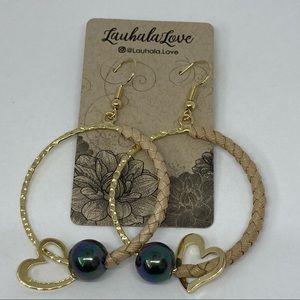 Hamilton Gold Hoop Lauhala Woven Dangle Earrings